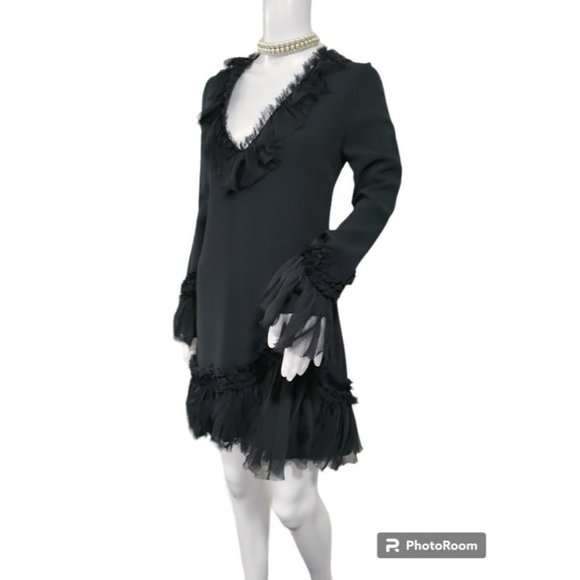 NWT Alexis Bell Sleeve Ruffle Trim A-Line Mini Dress Black Women's Size XS - Picture 6 of 16